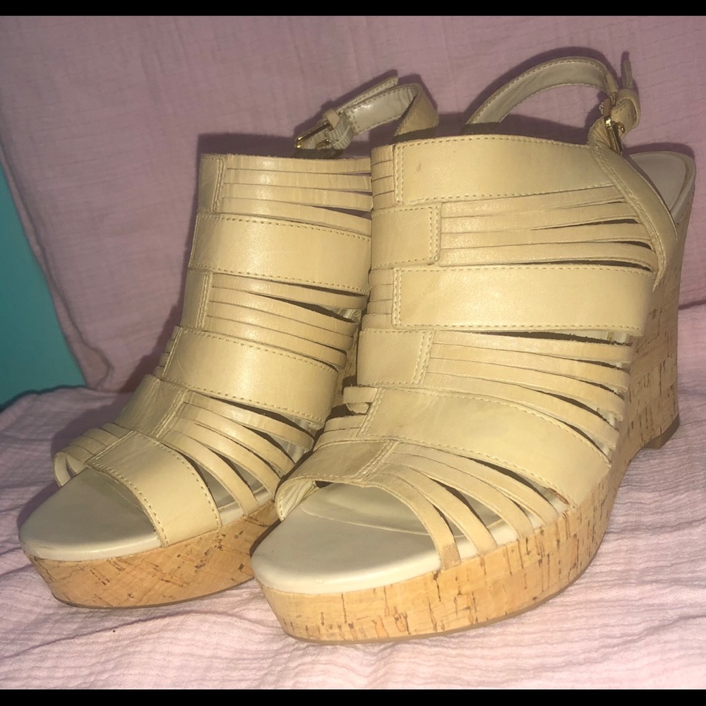 Tan Strappy Wedge Heels